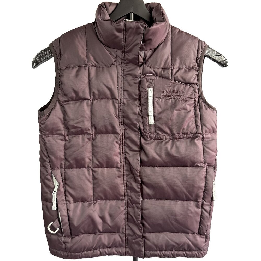 PRECISION MOUNTAINWEAR Down Puffer Vest Men's L Maroon Nylon Outdoor Utility